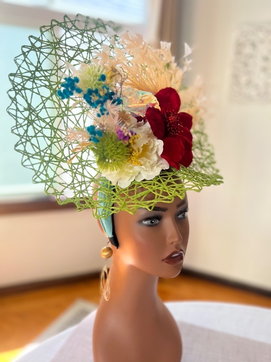 Chartreuse green, deep red, indigo blue, peach coque whimsy feathers main image 2